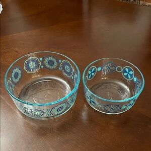 Set of Two Blue Patterned Glass Bowls